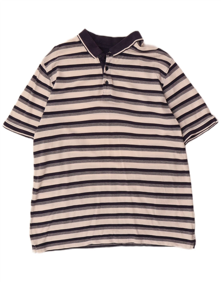 JAMES PRINGLE Polo da uomo grande in cotone a righe blu navy