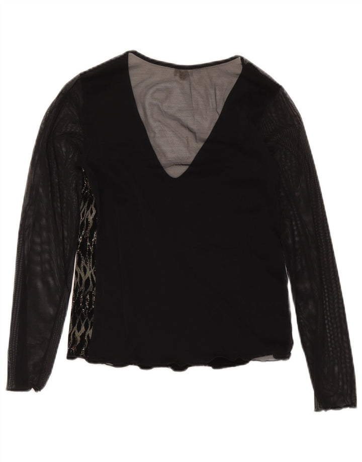 Top Yamamay da donna a maniche lunghe trasparente UK 12 medio a righe nere