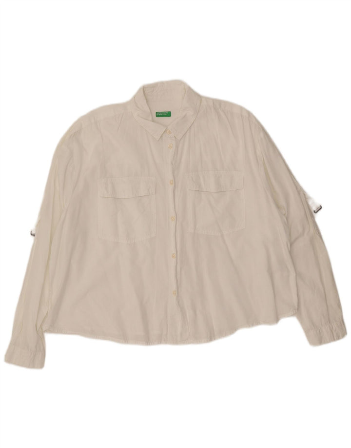 Camicia oversize corta da donna BENETTON UK 16 grande cotone bianco