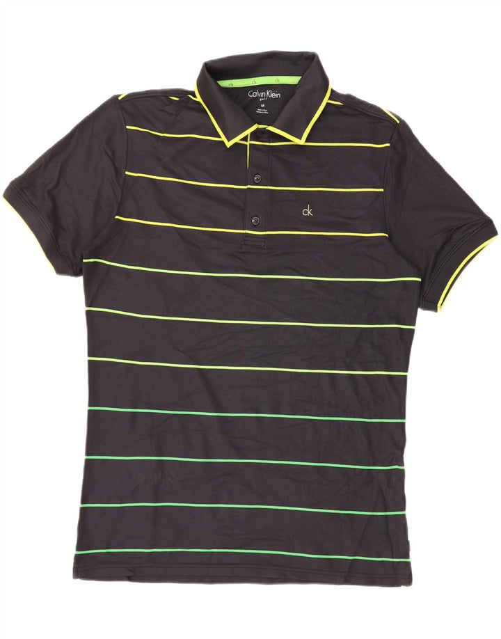 Polo da golf da uomo Calvin Klein in poliestere a righe nere medie