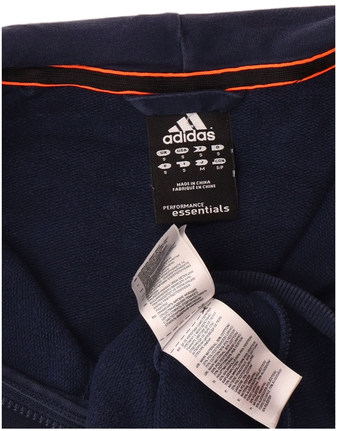 Maglione con cappuccio e zip da uomo ADIDAS piccolo in cotone blu navy