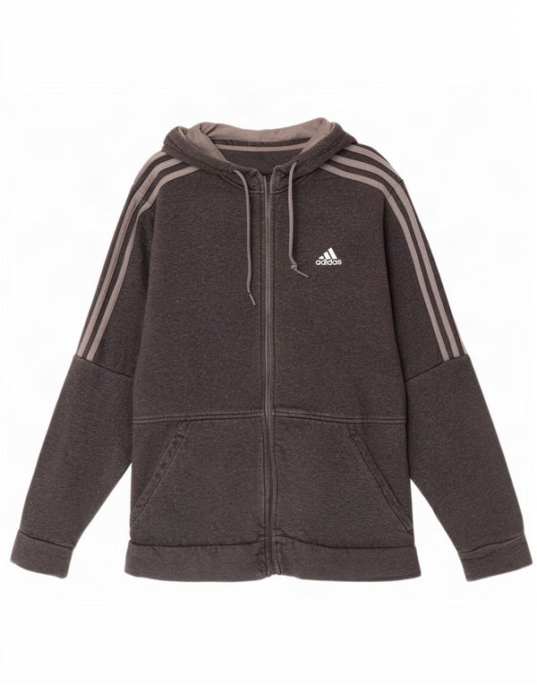 Maglione con cappuccio e zip Adidas da uomo in cotone grigio medio