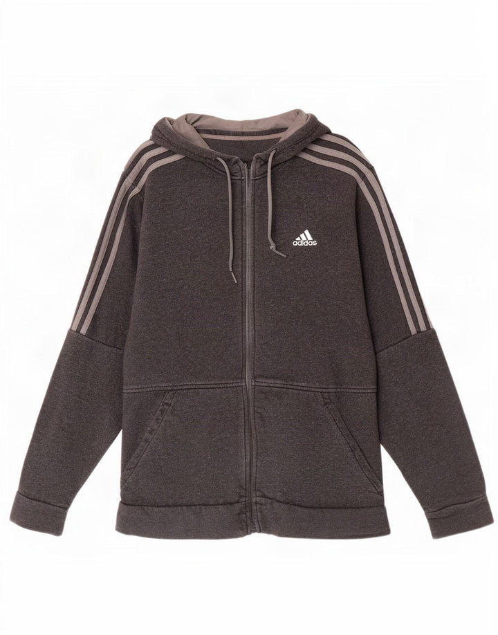 Maglione con cappuccio e zip Adidas da uomo in cotone grigio medio