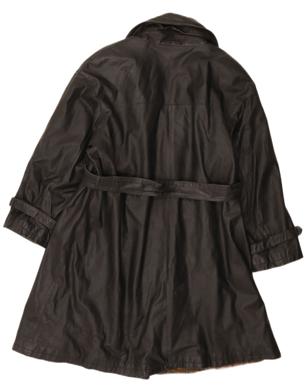 Cappotto in pelle doppiopetto vintage da donna IT 44 medio in pelle nera