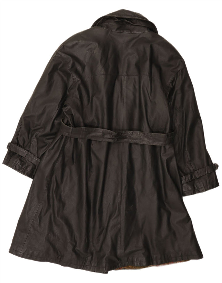 Cappotto in pelle doppiopetto vintage da donna IT 44 medio in pelle nera