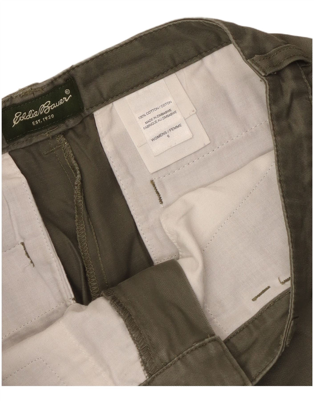 Pantaloncini casual da donna Eddie Bauer US 6 medi W30 cotone kaki