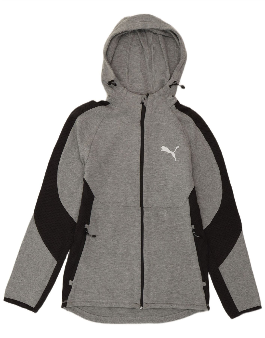 Felpa con cappuccio e zip da uomo PUMA piccola in cotone color block grigio
