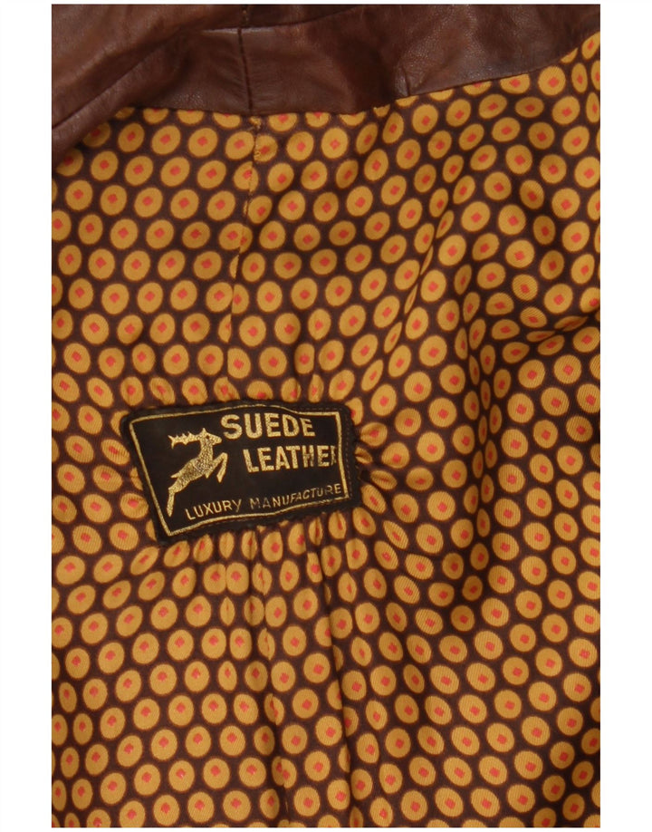 Cappotto in pelle doppiopetto vintage da uomo UK 36 piccolo in pelle marrone