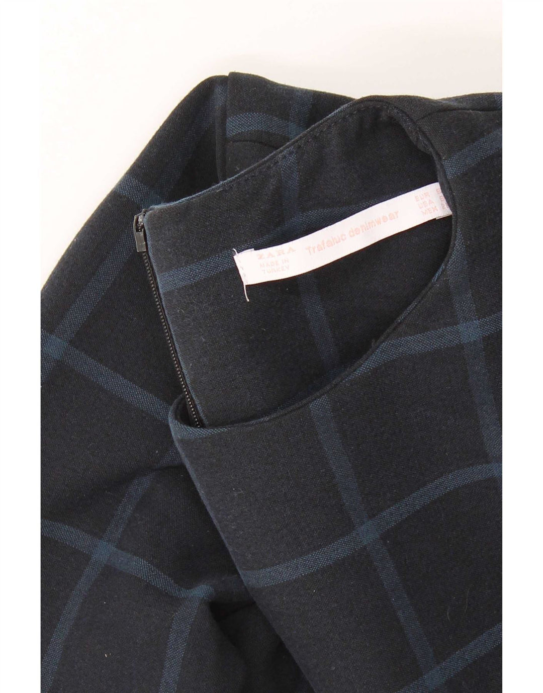 Abito a trapezio a maniche lunghe da donna Zara UK 10 piccolo quadretto blu navy