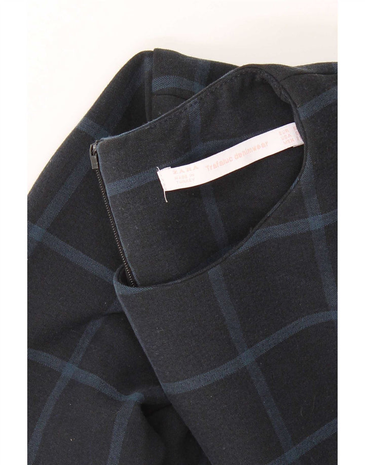 Abito a trapezio a maniche lunghe da donna Zara UK 10 piccolo quadretto blu navy