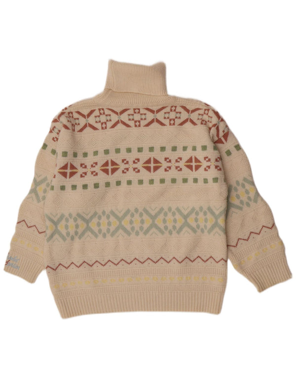 Maglione maglione vintage da donna con collo alto UK 16 Large White Fair Isle
