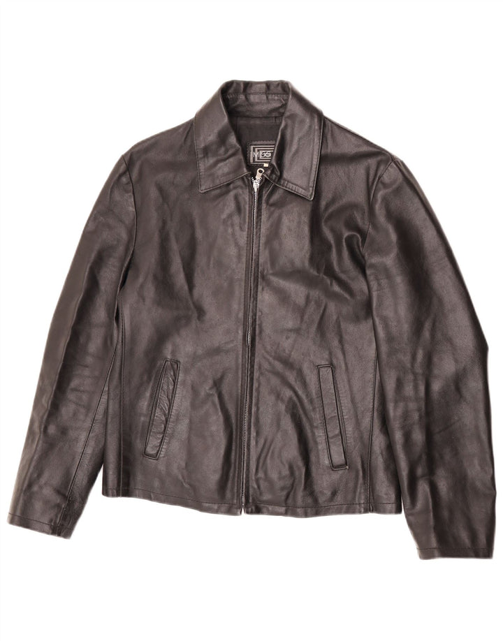 Giacca in pelle da donna vintage UK 14 in pelle nera media