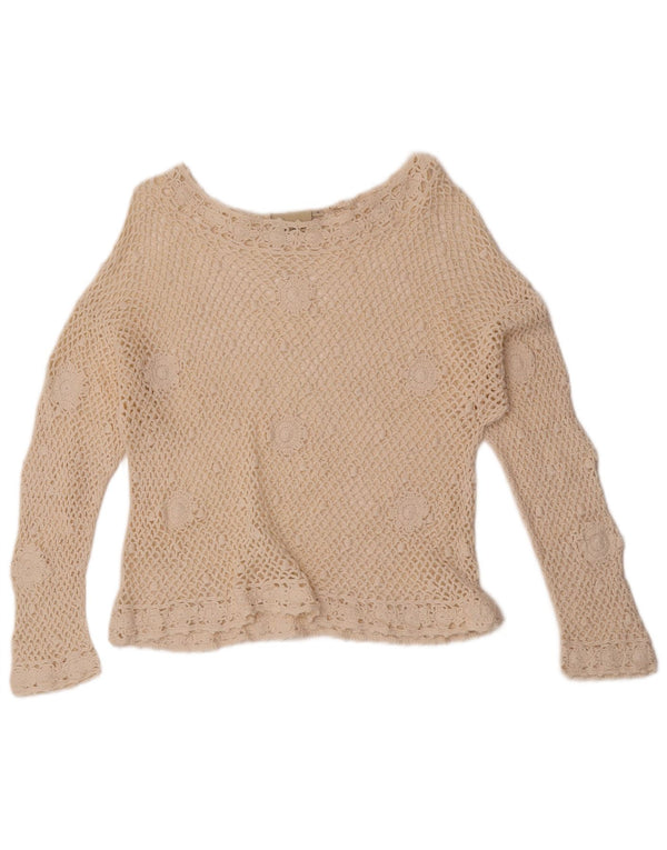 Camicetta vintage da donna all'uncinetto Top UK 12 medio bianco sporco floreale