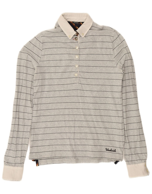 Polo da rugby a maniche lunghe da donna Woolrich UK 14 Large Grey Striped