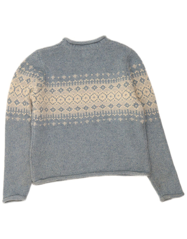 L.L.Bean Maglione maglione da donna con collo alto UK 14 Lana Fair Isle blu medio