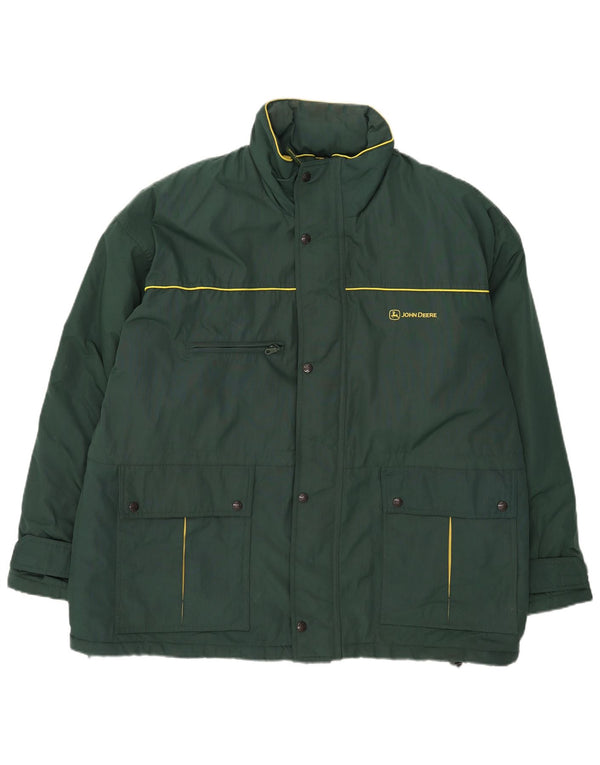 John Deere Mens Hooded Windbreaker Jacket UK 42 XL Green Nylon