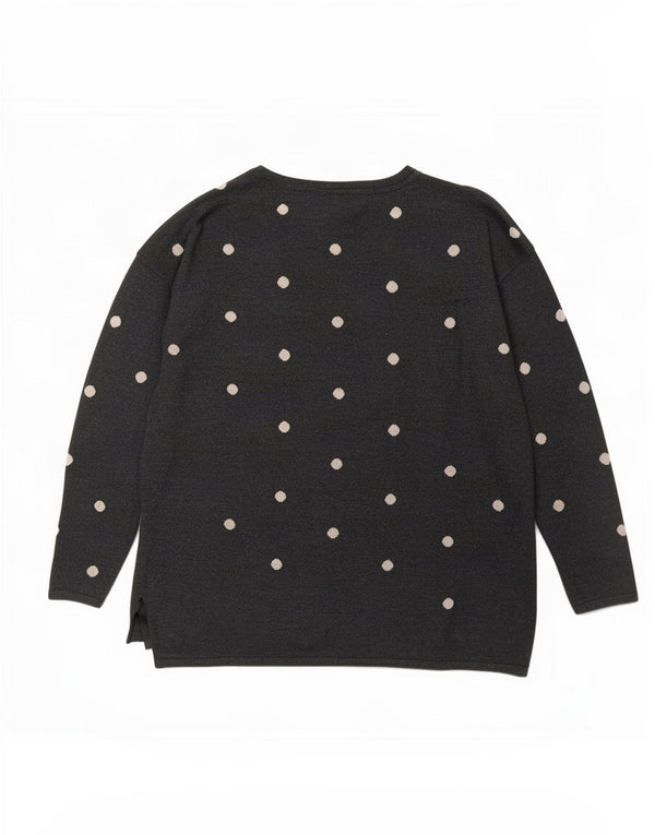 Fat Face Womens Boat Neck Jumper Sweater UK 14 Large Grey Polka Dot Cotton