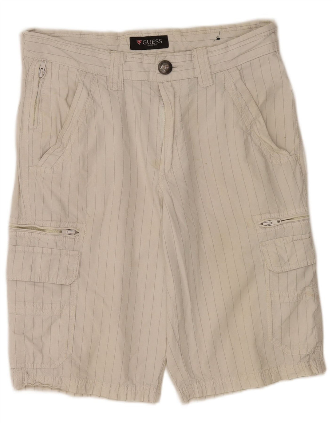 Pantaloncini cargo da uomo Guess W31 cotone gessato bianco medio