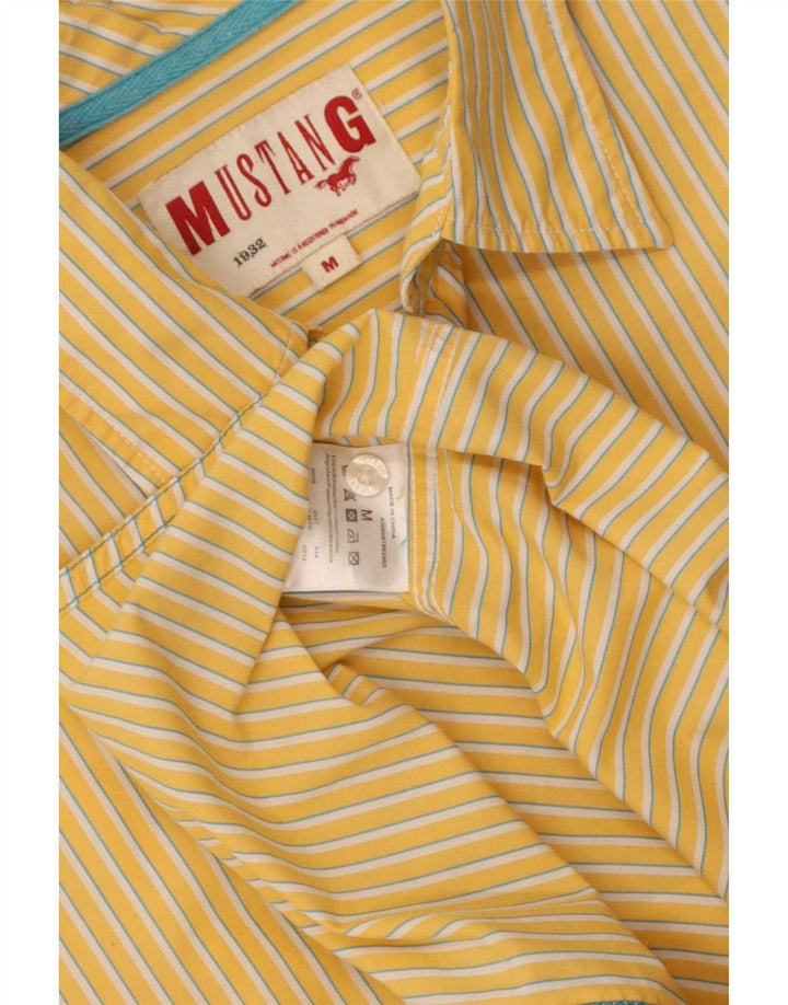 Camicia a maniche corte da uomo Mustang in cotone a righe gialle medie