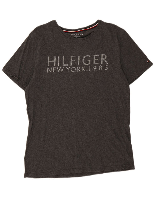 T-shirt grafica da uomo Tommy Hilfiger Top grande in cotone grigio