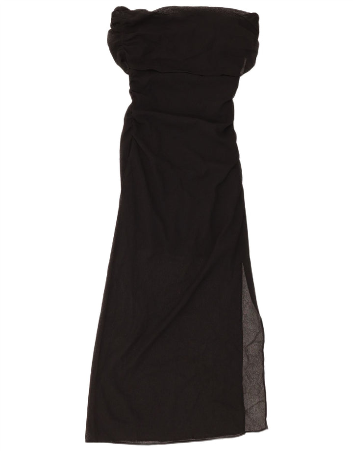 Abito maxi con spalle scoperte ZARA da donna UK 8 piccolo poliestere nero