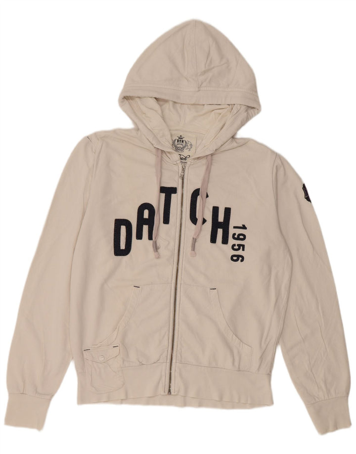 Maglione con cappuccio e zip grafica da uomo Datch grande in cotone bianco