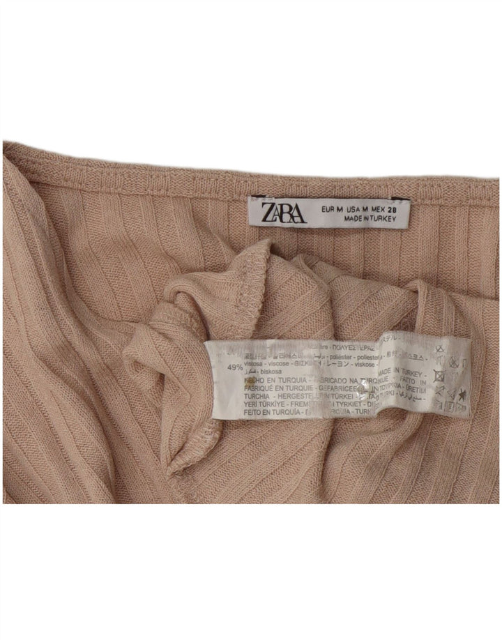 Top corto da donna Zara in camicetta UK 12 Poliestere beige medio