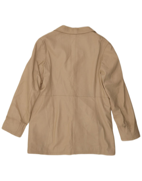 Giacca blazer in pelle vintage da donna a 3 bottoni IT 48 XL in pelle beige