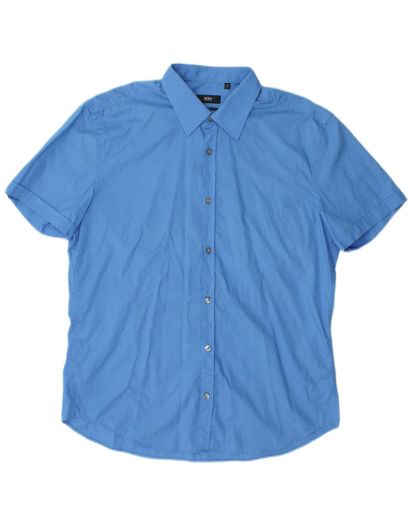 Camicia slim fit a maniche corte da uomo Hugo Boss taglia 41 16 grande cotone blu