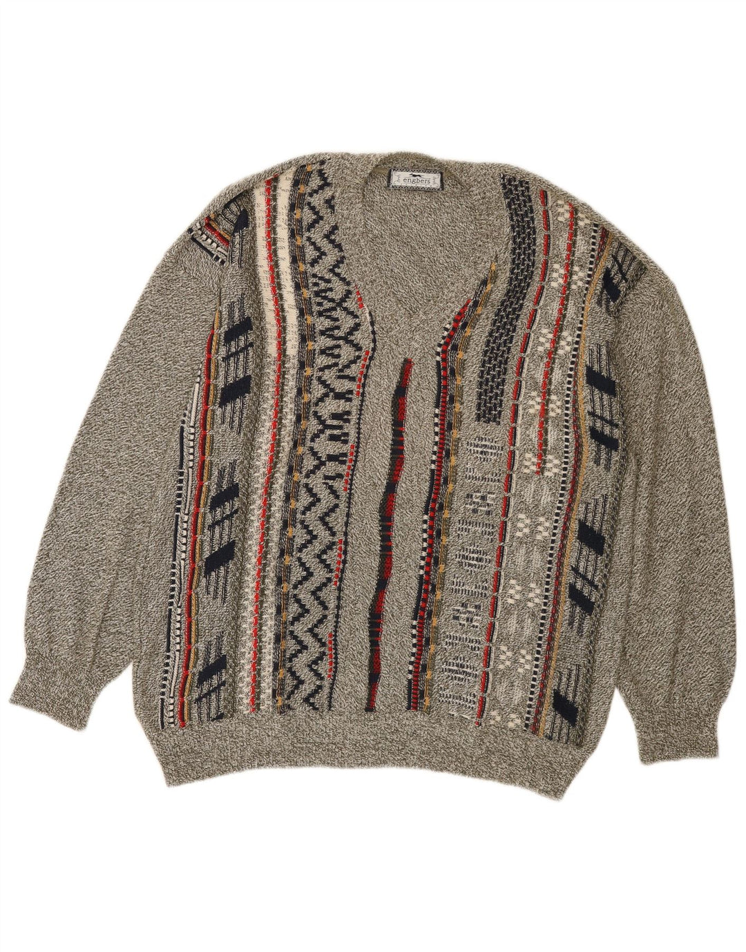 Maglione da uomo con scollo a V Engbers IT 50 cotone a righe grigio medio