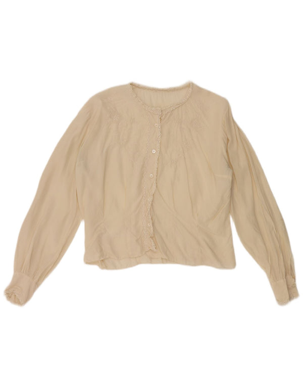 Camicetta corta da donna vintage UK 12 Beige medio