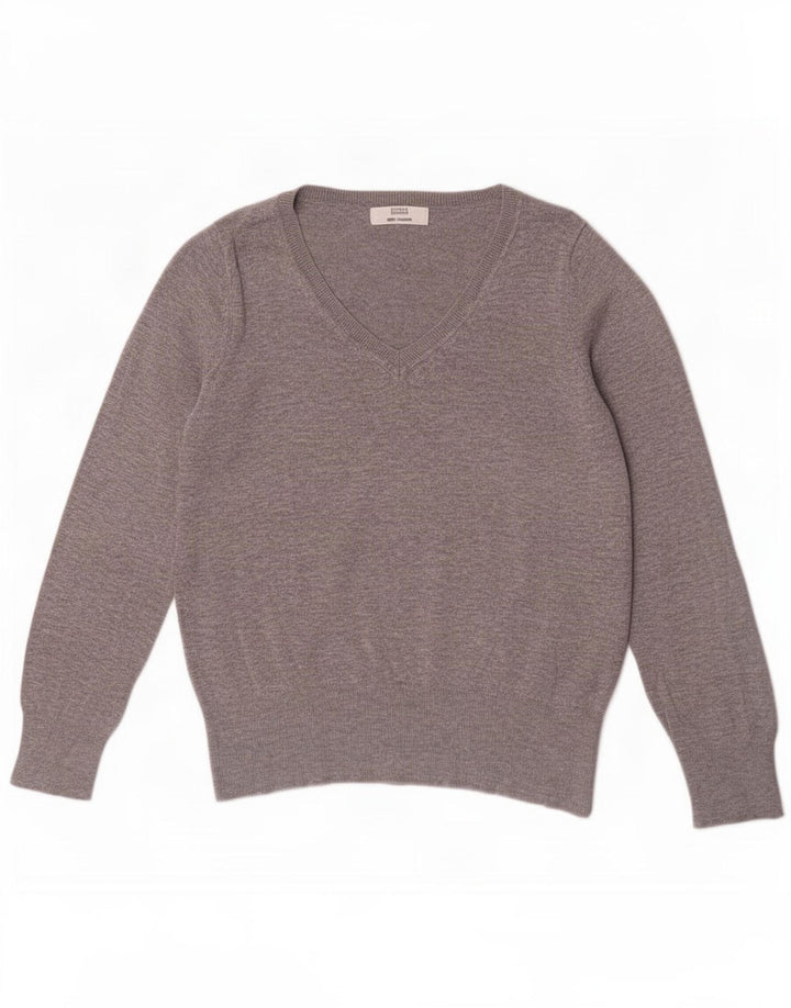 Maglione con scollo a V da donna Marks & Spencer UK 14 Viscosa grigio medio