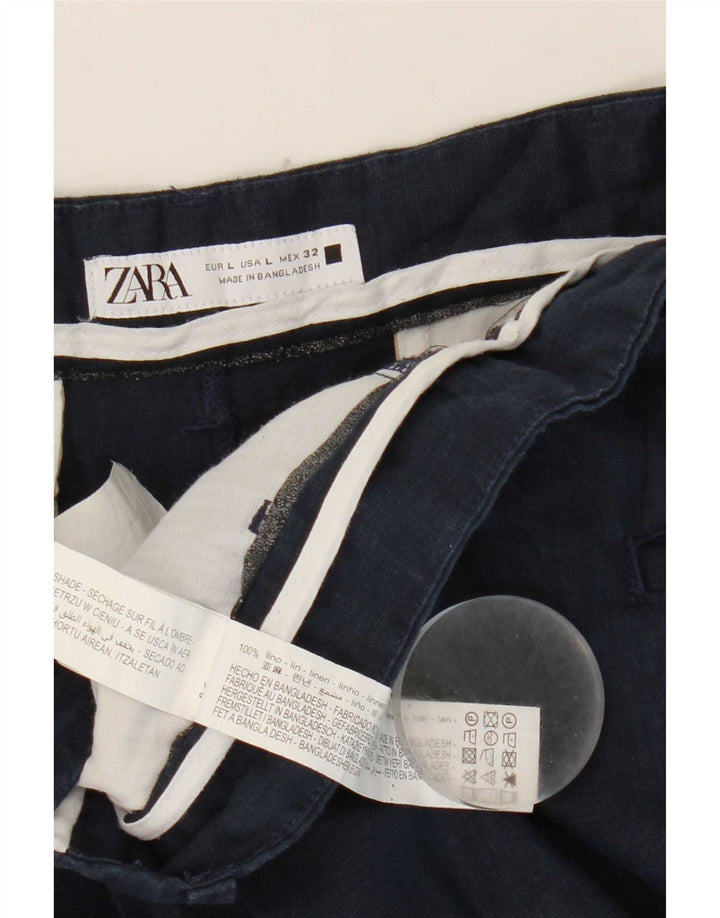 Pantaloncini chino da donna Zara grandi W32 lino blu navy