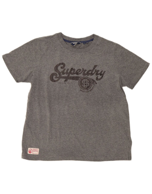 T-shirt grafica da donna Superdry Top UK 14 grande cotone grigio