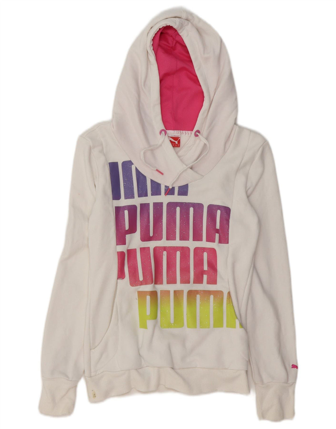 Felpa con cappuccio grafica da donna PUMA UK 8 piccola in cotone bianco