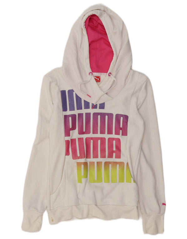 Felpa con cappuccio grafica da donna PUMA UK 8 piccola in cotone bianco