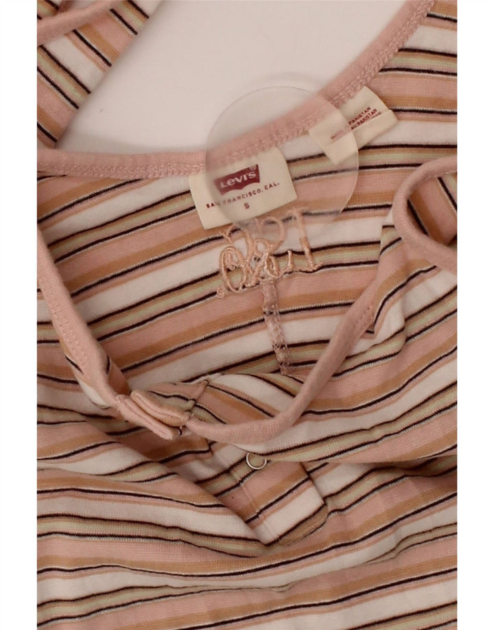 LEVI'S Womens Sleeveless Bodysuit UK 8 Small Beige Striped Vintage Levi's and Second-Hand Levi's from Messina Hembry 