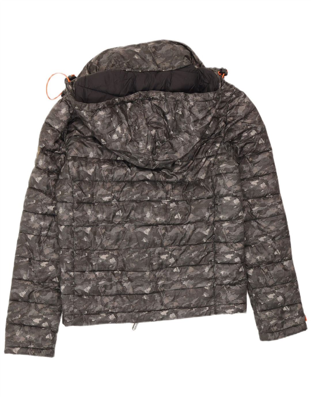 Giacca imbottita con cappuccio da donna Superdry UK 14 Poliestere mimetico grigio medio