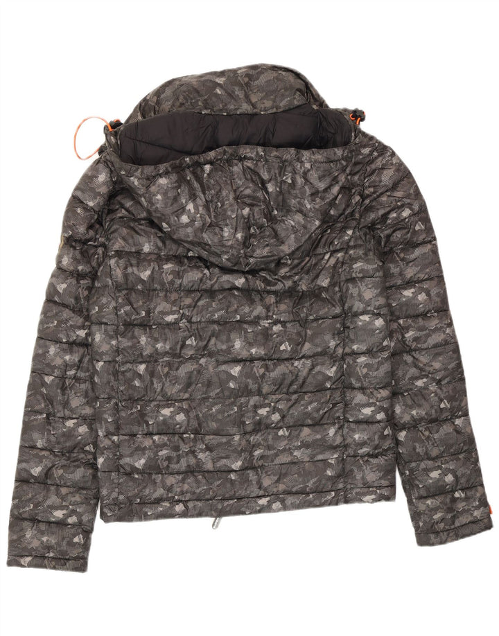 Giacca imbottita con cappuccio da donna Superdry UK 14 Poliestere mimetico grigio medio