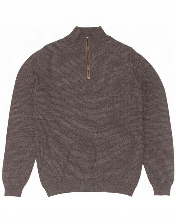 Massimo Dutti Maglione da uomo con zip e collo in cotone grigio medio
