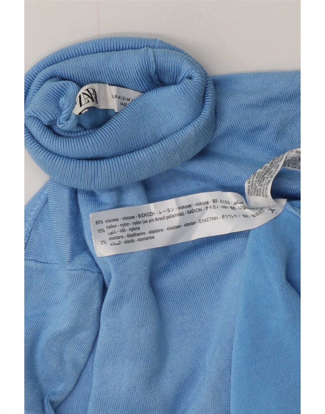 Maglione maglione collo alto da donna Zara UK 12 viscosa blu medio