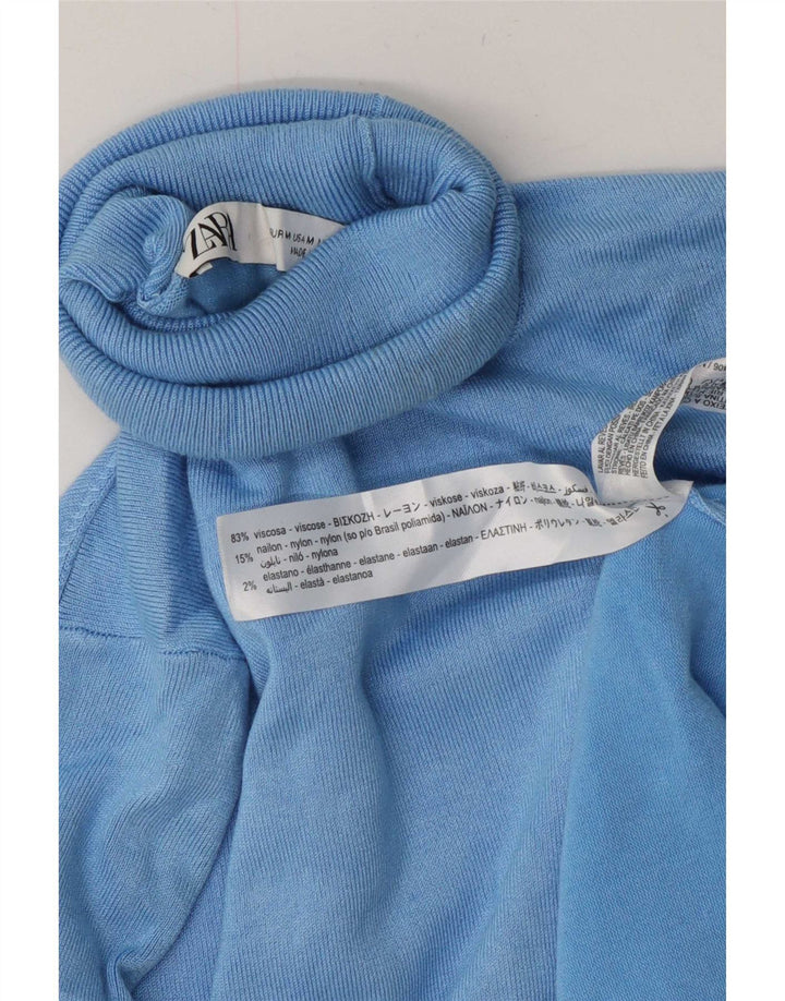 Maglione maglione collo alto da donna Zara UK 12 viscosa blu medio