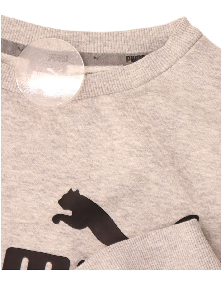 Felpa con grafica PUMA da donna, maglione UK 14, cotone screziato grigio medio