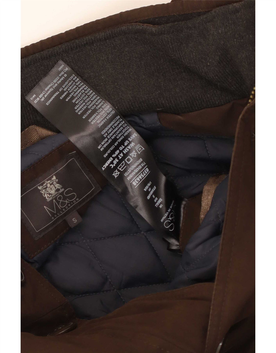 Cappotto imbottito da uomo Marks & Spencer UK 36 piccolo cotone marrone