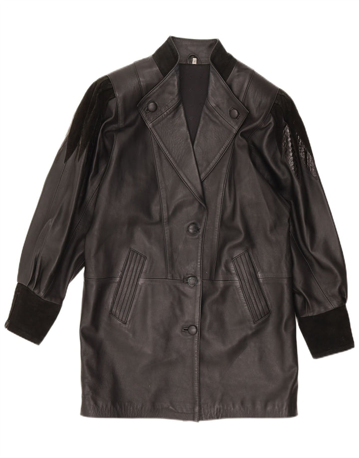 JEFFREY BROWNLEADER Womens Leather Coat UK 14 Large Black Leather