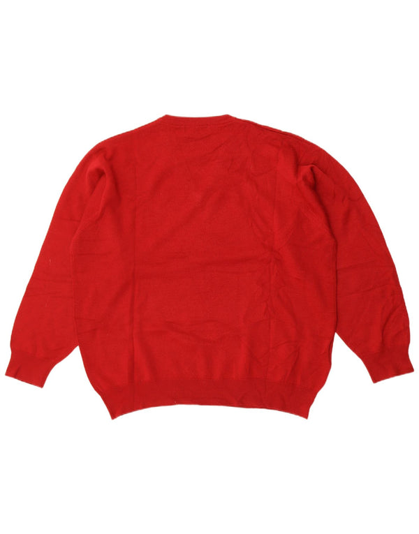 Maglione da uomo Burberry con scollo a V, grande, in lana rossa