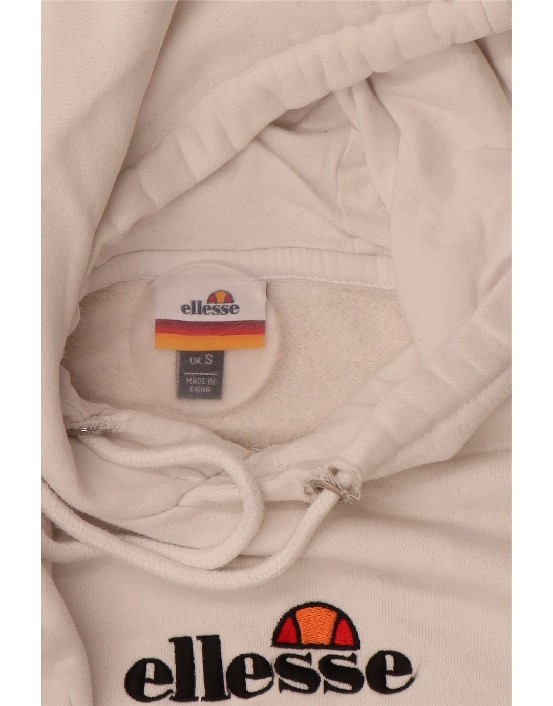 ELLESSE Felpa con cappuccio grafica da uomo, piccola, in cotone bianco sporco