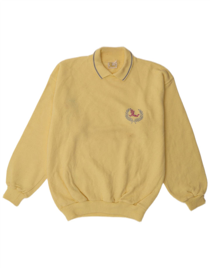 Felpa vintage da uomo con collo alto, maglione grande, cotone giallo