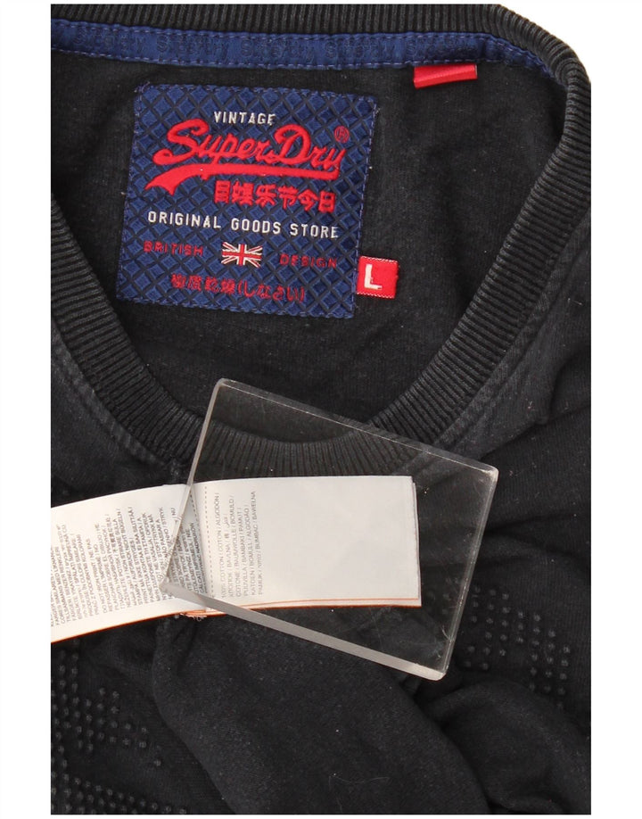 Top grafico da uomo Superdry a maniche lunghe in cotone nero di grandi dimensioni