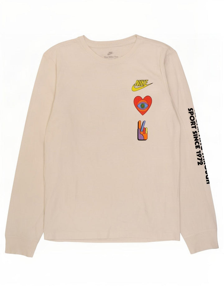 Nike Maglietta grafica da uomo a maniche lunghe piccola in cotone bianco